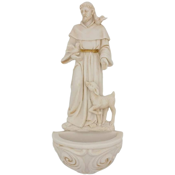 Religious Resin St. Francis with Doves Holy Water Font, 6 3/4 Inch