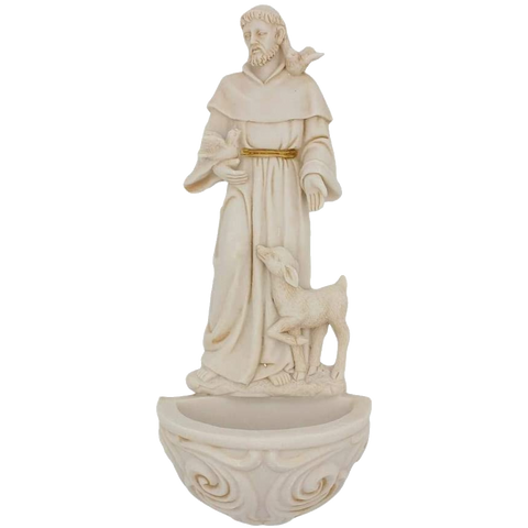 Religious Resin St. Francis with Doves Holy Water Font, 6 3/4 Inch
