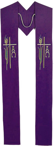 Alpha Omega Wheat Priest/Clergy Overlay Stole (Purple)