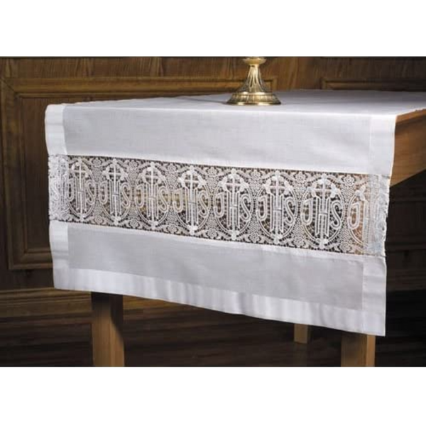 Christian Brands Latin Cross and IHS Lace Altar Runner