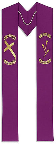Church Supply Lenten Clergy Stole Embroidery on Polyester 110 Inches Long, Purple