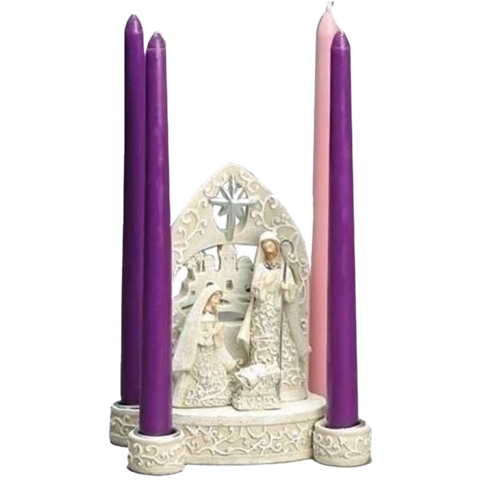 Holy Family Ivory Lace Nativity Scene 7 Inch Resin Dolomite Advent Candle Holder