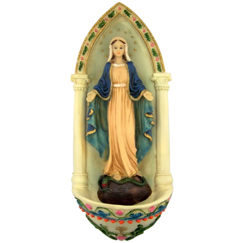 CB Resin Our Lady of Grace Mother Mary Holy Water Font, 9 3/4 Inch