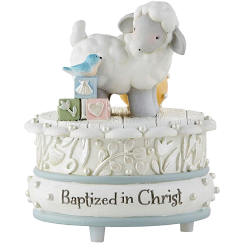 Religious Baptized in Christ Lamb of God Music Box, 4 1/2 Inch