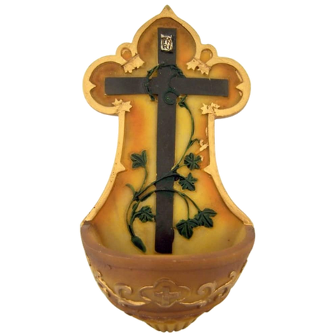 CB Crown of Thorns Cross with Vines Resin Holy Water Font, 5 1/4 Inch