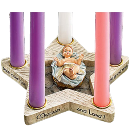 Religious Gifts Star Advent Wreath Candle Holder with Removable Baby Jesus Christ Christmas Decoration