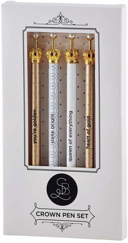 Creative Brands Santa Barbara Ballpoint Crown 4-piece Pen Set With Pearl in Gift Box - Glam B1396