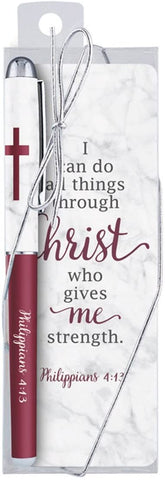 I Can do all Things Bible Verse Ballpoint Pen with Bookmark Gift Set
