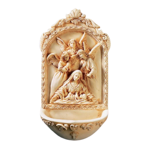 Catholic Holy Water Font with St. Mary Surrounded by Angels- . Great for Entrance of Home or Wedding Gift.