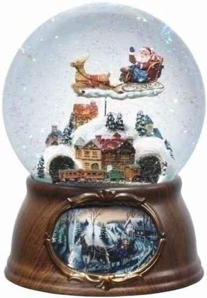 6.5" Musical Rotating Santa Claus with Train Christmas Snow Globe Glitterdome
