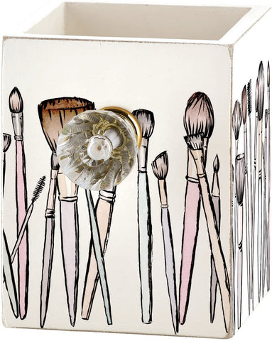 Makeup Brushes Sketch Design 3 x 3 Inch Wood Pen Brushes Holder Box
