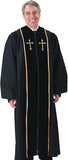 Black Pulpit Robe with Beautiful Gold Embroidery (59 XL 6' - 6'5" Height. 59" Back Length. 34" Sleeve Length)