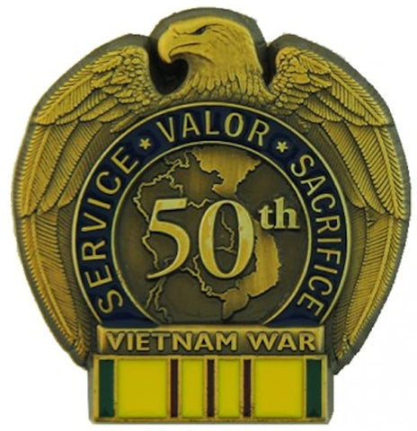 50th Anniversary Vietnam War Pin with Vietnam Service Ribbon, Multicolor, One Size