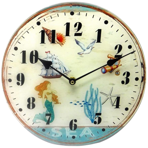 Globe Imports Coastal Mermaid Sea Life Glass Wall Clock