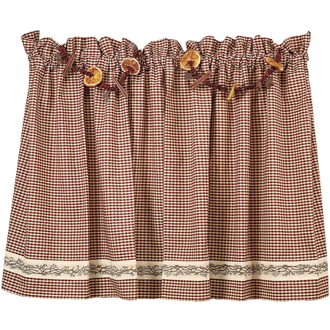The Country House Collection Burgundy Berry Vine Wine Check Unlined Curtain Tiers, 24" 30" 36" Lengths