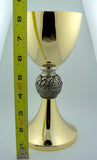8 Inch Catholic Church Gold Gilded Priest Chalice and Paten Sacred Vessel Fish Node