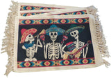 Sugar Skull Mariachi Placemats - Set of 4 Day of The Dead Dia de Los Muertos Square Mexican Decor Cotton Place Mats for Dining Table