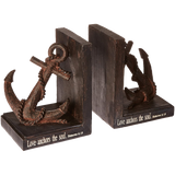 Roman Love Anchors Soul Anchor Textured Black 3.5 x 7 Resin Stone Bookends, Set of 2