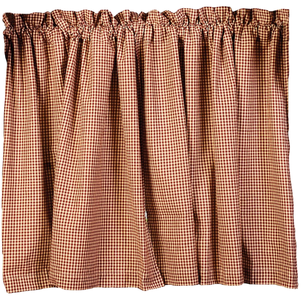 Burgundy Check Stars and Berries Country Curtain Tiers, 24" 30" 36" Lengths