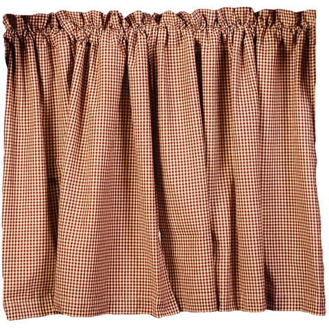 Burgundy Check Stars and Berries Country Curtain Tiers, 24" 30" 36" Lengths