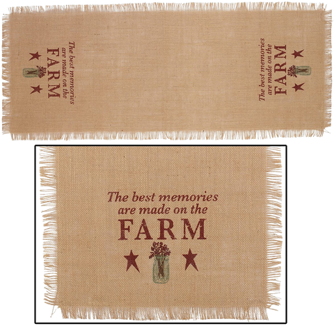 The Country House Collection Red Best Memories Made On Farm 13 x 36 Burlap Embroidered Applique Table Runner