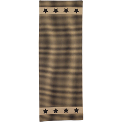 Colonial Black Barn Star on Country Check 13 x 36 Burlap Applique Table Runner