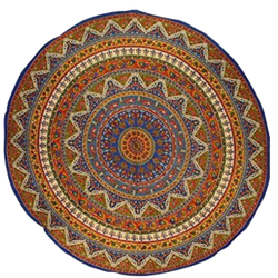 Indian Mandala Print Round Cotton Tablecloth 76" Blue