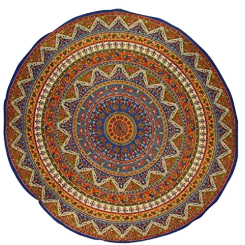 Indian Mandala Print Round Cotton Tablecloth 76" Blue