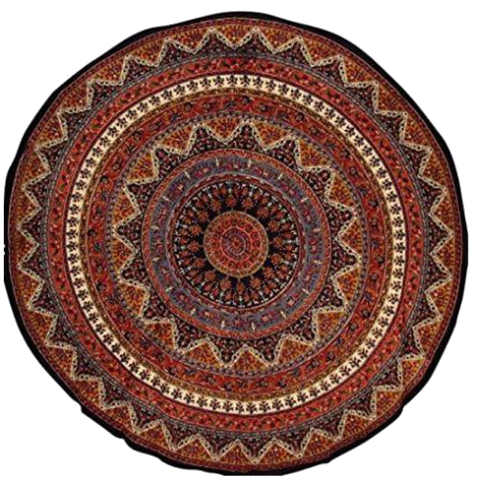 Indian Mandala Print Round Cotton Tablecloth 76" Brown