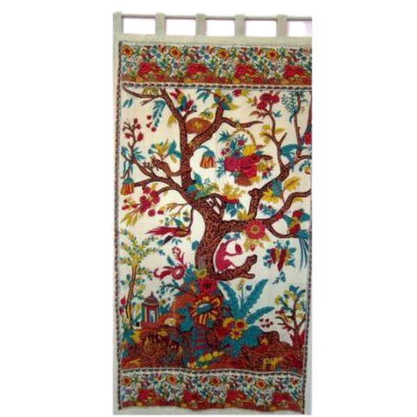 Tree of Life Cotton Door Panel Curtain Red and Cream