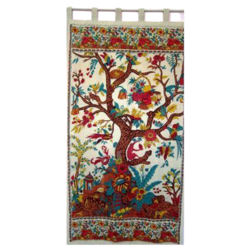 Tree of Life Cotton Door Panel Curtain Red and Cream
