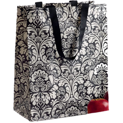 DII Damask Reusable Grocery Bags-Black, White,Set of 3