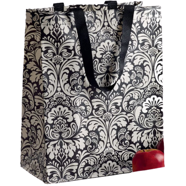 DII Damask Reusable Grocery Bags-Black, White,Set of 3