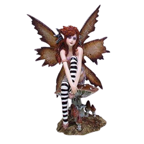 6.25 Inch Naughty Brown Fairy Sitting on Mushroom Statue Figurine