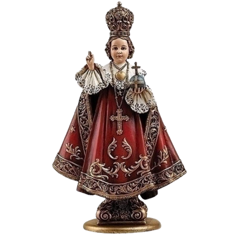 Roman Infant Of Prague With Cross Royal Red Robes 2 x 6 Inch Resin Stone Tabletop Figurine