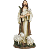 Shepherd With Sheep Friends Golden Ivory 6 x 12 Resin Stone Tabletop Figurine