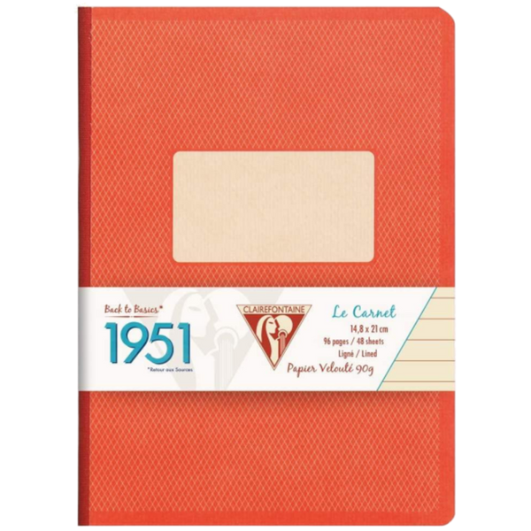 Clairefontaine 'Back to Basics 1951' Clothbound Notebook, 5 3/4" x 8 1/4", 96 Pages, Lined - Red Coral