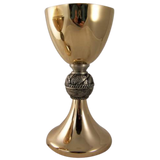 8 Inch Catholic Church Gold Gilded Priest Chalice and Paten Sacred Vessel Fish Node