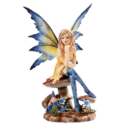 Magician Fairy Sitting on Mushroom Statue Figurine