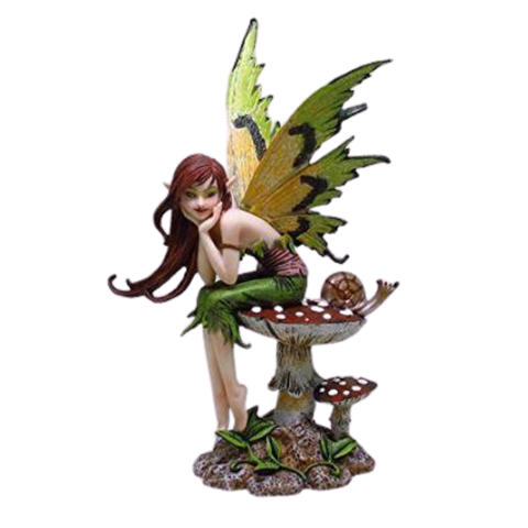 Thinking of You Fairy Sitting on Mushroom Statue Figurine