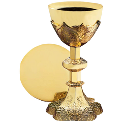 Vine Embossed Chalice and Paten Set Brass/Gold Plate